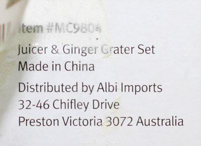 The label on a Masterchef 3 piece ceramic juicer