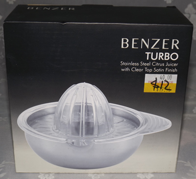 Box for a Benzer plastic on stainless steel juicer 