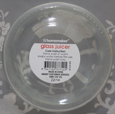 Label on the jar for the Homemaker yellow plastic juicer on glass jar like Gemco
