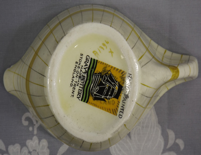 Bottom of Gray's Pottery checked juicer