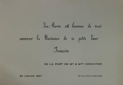 The 1957 invitation with a French Christening set with silver trim white juicer