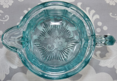 Base of aqua glass Edna Barnes 2 piece juicer