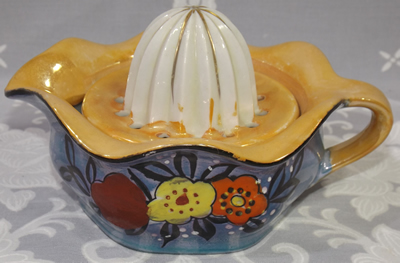  Flowers on Japanese blue and gold lustre jug with gold and white juicer