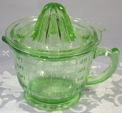 Hazel Atlas Glass green 2 piece juicer